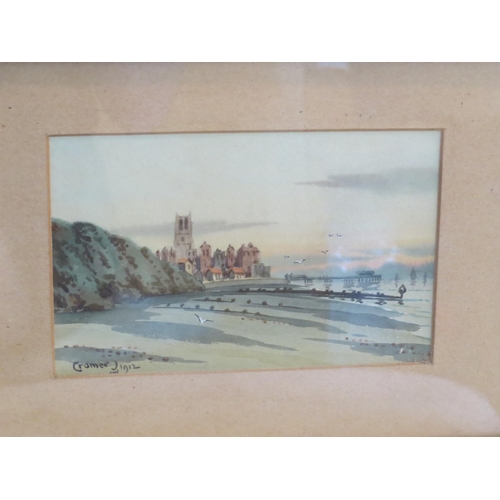 1114 - A watercolour 'Cromer - 1912' depicting Cromer beach, church and pier, framed and glazed, 11.5cm x 1... 