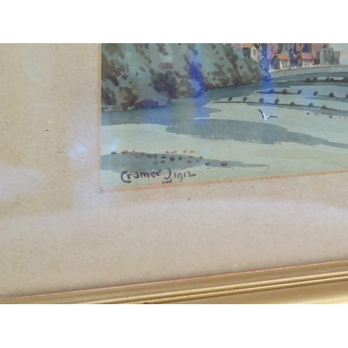 1114 - A watercolour 'Cromer - 1912' depicting Cromer beach, church and pier, framed and glazed, 11.5cm x 1... 