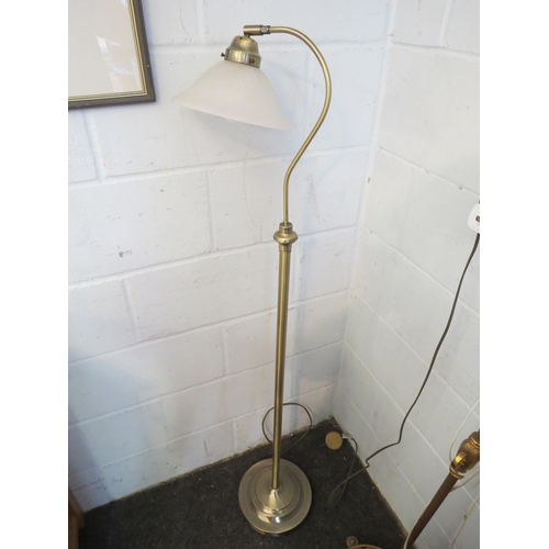 1116 - A brass standard reading lamp with white glass shade