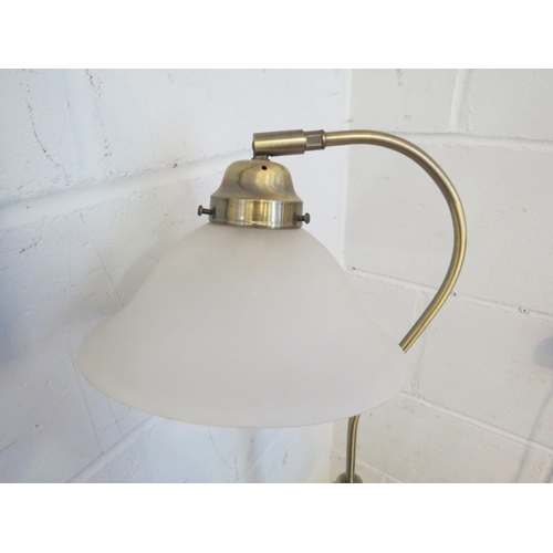 1116 - A brass standard reading lamp with white glass shade