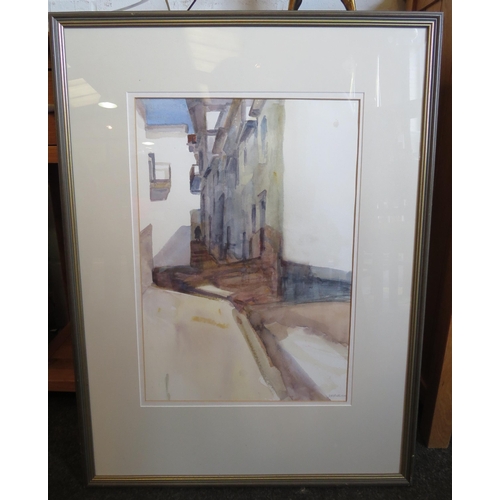 1118 - D.M PATTERSON: A watercolour wash depicting village street, framed and glazed, pencil signed lower r... 