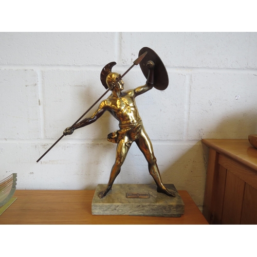 1125 - A modern gilt metal figure of Greek warrior, 42cm tall