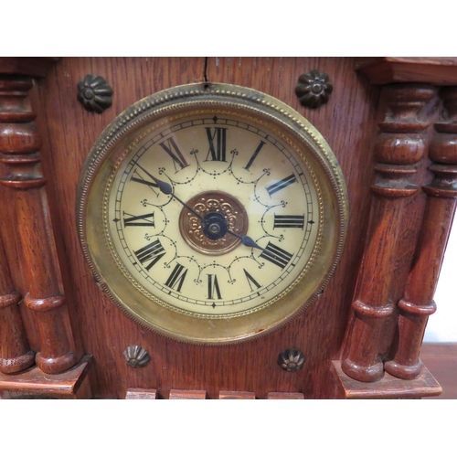 1139 - An unusual Victorian oak turret cuckoo mantel clock (finial a/f)