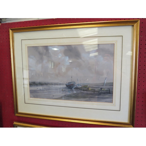 1157 - PETER SOLLY (XX): A watercolour of coastline, beached boats, signed and dated '88 lower right, frame... 