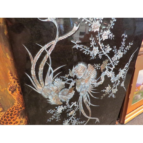 1170 - A mother-of-pearl inlaid panel depicting Chinese pheasants amongst blossom tree, 59cm x 39cm and a p... 