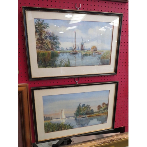 1173 - FREDERICK J.MARJORAM: A pair of watercolours depicting vessels in Norfolk Broads scenes, signed lowe... 