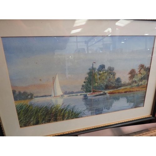 1173 - FREDERICK J.MARJORAM: A pair of watercolours depicting vessels in Norfolk Broads scenes, signed lowe... 