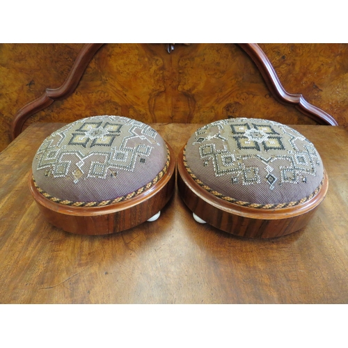 1225 - A pair of Victorian walnut beadwork footstools