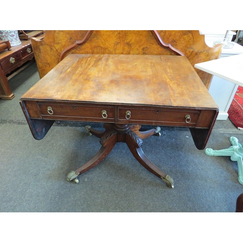 1226 - A 19th Century mahogany two drawer sofa table on brass castors