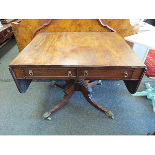 1226 - A 19th Century mahogany two drawer sofa table on brass castors