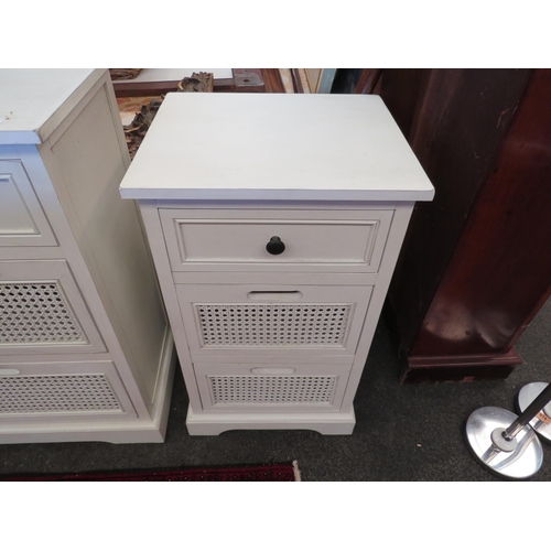 1241 - A pair of white painted three drawer chests, 70cm tall x 40cm wide x 34cm deep