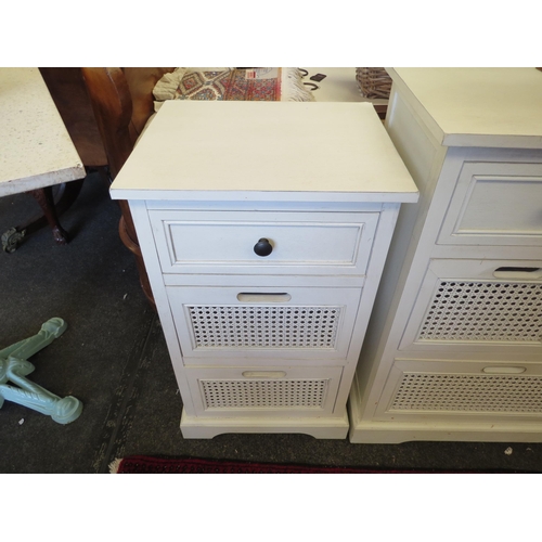 1241 - A pair of white painted three drawer chests, 70cm tall x 40cm wide x 34cm deep