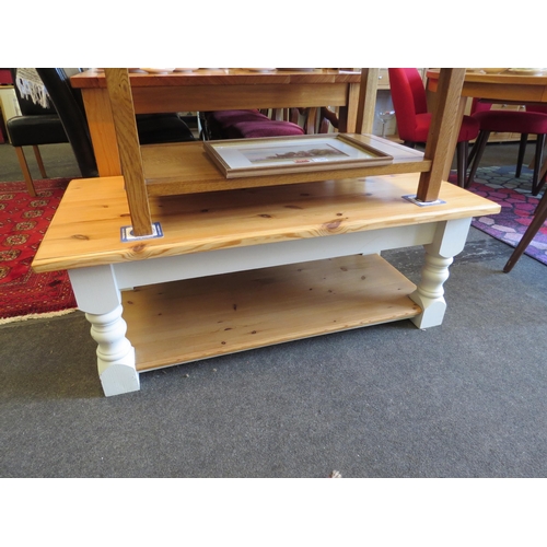 1263 - A painted pine coffee table with under-tier, 121cm long, 62cm deep, 46cm high