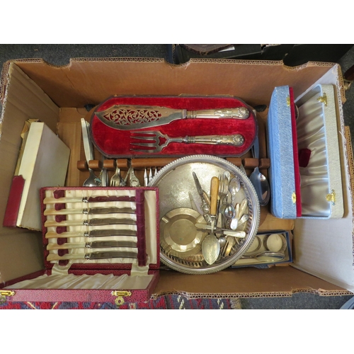 1271 - A box containing a quantity of cutlery and metalwares