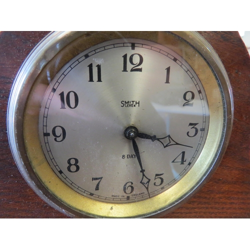 1276 - A Smith's oak 8-day Napoleon hat mantel clock, 14cm tall x 23.5cm wide