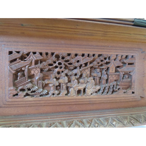 1328 - A Victorian carved Oriental jewellery box, velvet lined interior, one foot missing