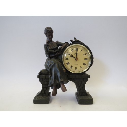 1329 - A Juliana bronzed figural mantel clock, 22cm high