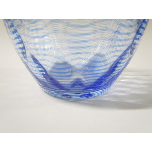 1532 - A 1930's glass vase, possibly by Stevens & Williams, clear glass with threaded blue line through dia... 