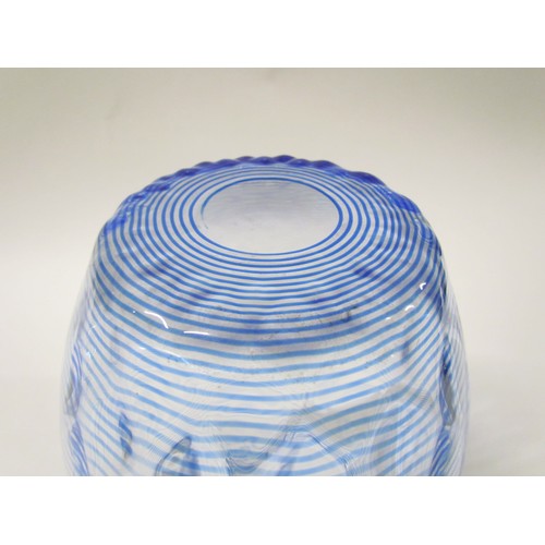 1532 - A 1930's glass vase, possibly by Stevens & Williams, clear glass with threaded blue line through dia... 