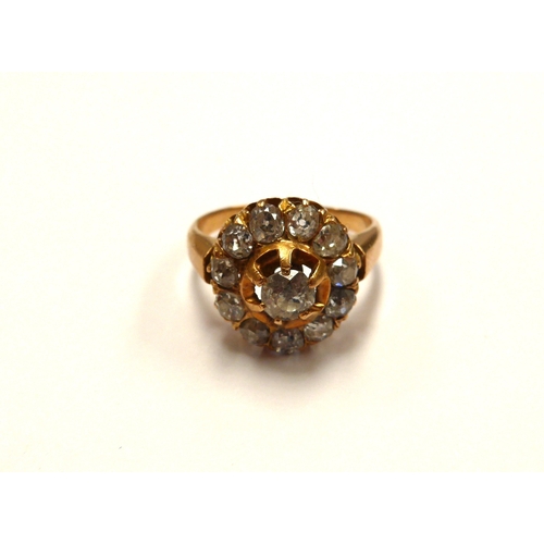 6295 - An old cut diamond cluster ring, unmarked gold shank. Size H, 2.8g