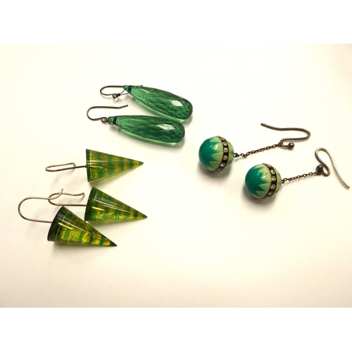 6427 - Three pairs of earrings including two pairs of lucite/plastic examples, all green tones