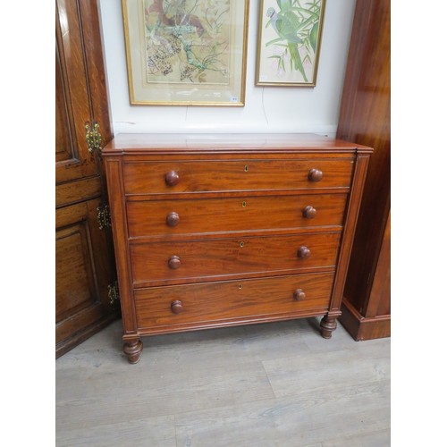 2111 - A 19th Century mahogany break front chest of four drawers, indent to one drawer, 101cm x 25.5cm