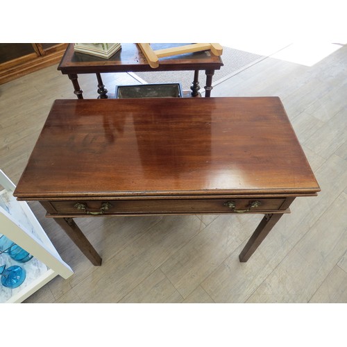 2148 - A Georgian mahogany fold top tea table with pierced fret work spandrels, back spandrel slighly damag... 