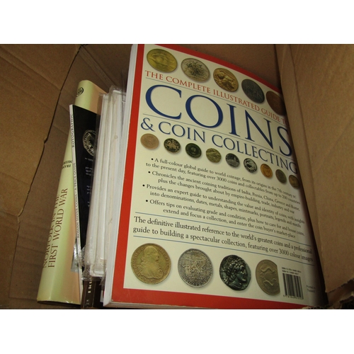 1564 - A collection of mainly foreign coins plus a box of books on coins and militaria