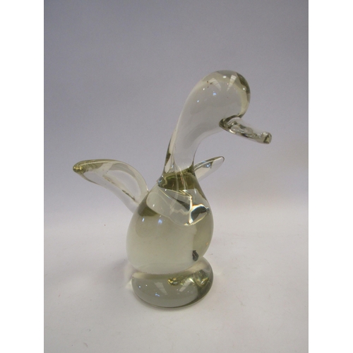 1589 - A hand blown clear glass duck, 22cm tall