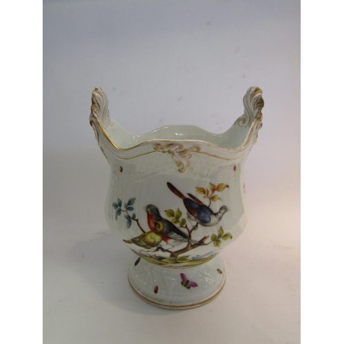 1613 - An Edwardian Continental porcelain wine cooler painted with birds, 