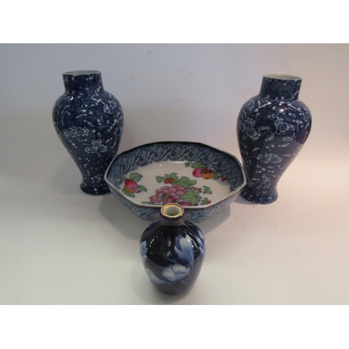 1616 - A 1930's Losol pottery bowl, a pair of blue and white Bisto vases and small George Jones  