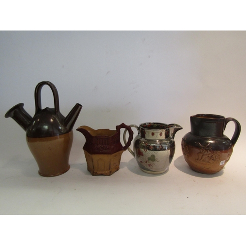 1619 - Four 19th Century pottery jugs including silver resist, Doulton and Cottage A/F