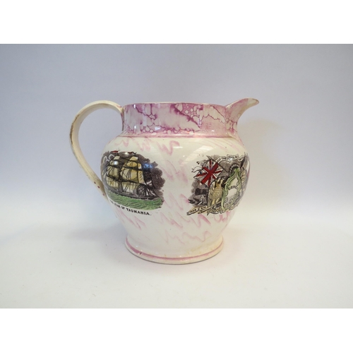 1347 - A large Victorian Sunderland lustre jug - The Star of Tasmania. Hairline crack to spout. 24cm tall