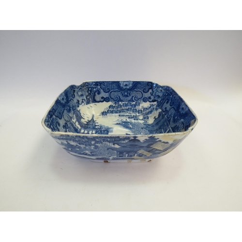 1351 - A blue and white Oriental footed bowl of square form for restoration, 24cm diameter