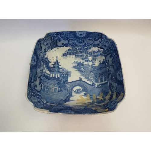 1351 - A blue and white Oriental footed bowl of square form for restoration, 24cm diameter