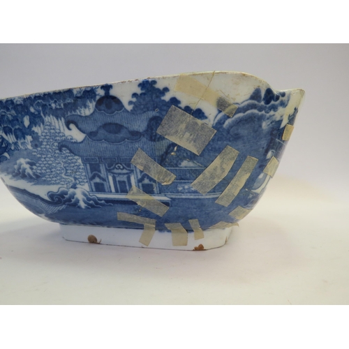 1351 - A blue and white Oriental footed bowl of square form for restoration, 24cm diameter