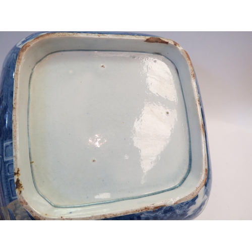 1351 - A blue and white Oriental footed bowl of square form for restoration, 24cm diameter