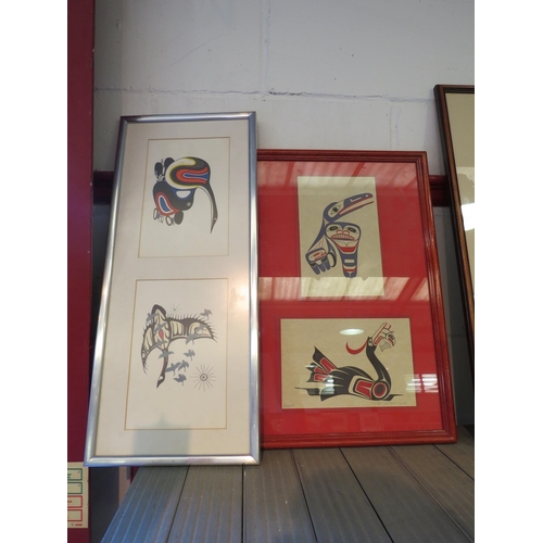 1362 - A pair of abstract images entitled 'Blue Raven' and 'Loon', pencil signed by artist's, framed as one... 