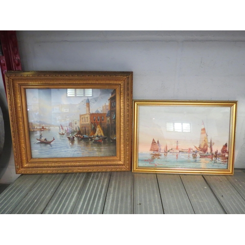 1386 - P. VITALI (XX): A watercolour of Venice scene, signed lower left, gilt framed, 20cm x 29cm image siz... 