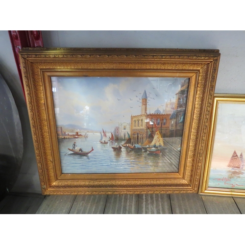 1386 - P. VITALI (XX): A watercolour of Venice scene, signed lower left, gilt framed, 20cm x 29cm image siz... 