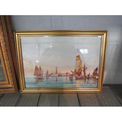 1386 - P. VITALI (XX): A watercolour of Venice scene, signed lower left, gilt framed, 20cm x 29cm image siz... 