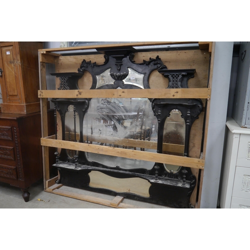 2192 - A large Gothic overmantel mirror in transport case, 147 x 144cm