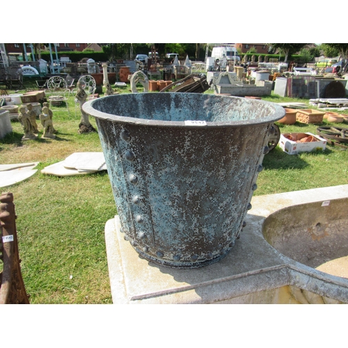 2002 - A metal planter/log bin with verdegris effect finish, 50cm diameter x 40cm tall