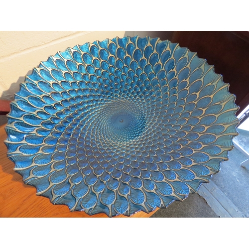 1108 - A large peacock blue colour charger/shallow bowl, 40cm diameter