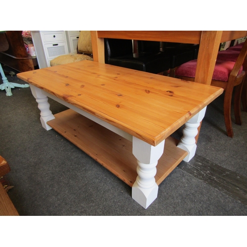 1263 - A painted pine coffee table with under-tier, 121cm long, 62cm deep, 46cm high