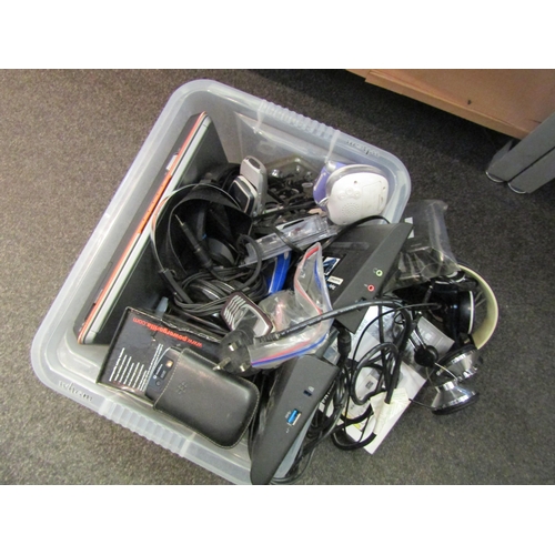 1579 - Two boxes containing assorted electrical items to include vintage Amstrad ALT-286 laptop computer, m... 