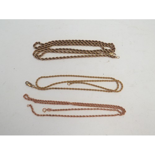 1062 - A rose gold rope-twist neck chain, a 9ct gold rope-twist neck chain, and another (3) 7.2g