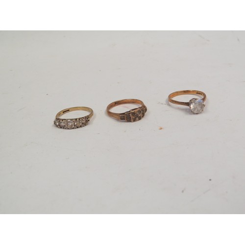 1068 - Three 9ct gold rings including cubic zirconia, 7g total