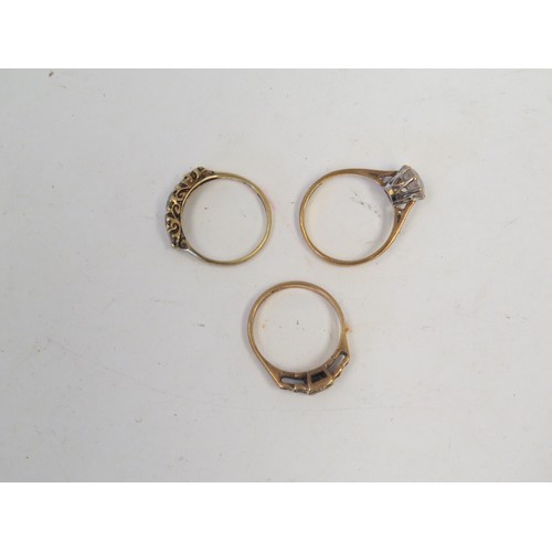 1068 - Three 9ct gold rings including cubic zirconia, 7g total