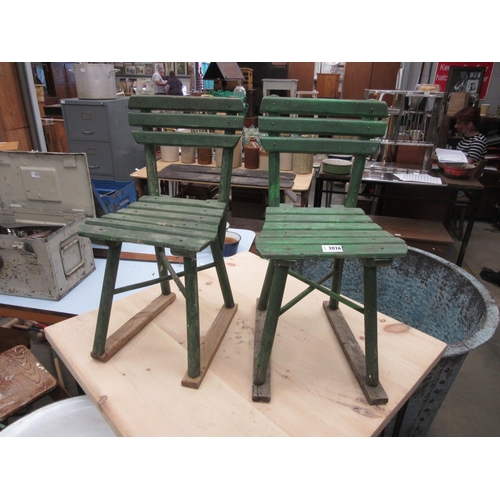 2026 - Two Romanian green painted child's chairs